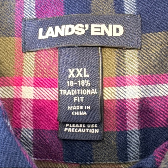 Lands’ End XXL Plaid Flannel Shirt – Navy Pink Olive 100% Cotton - Picture 3 of 9